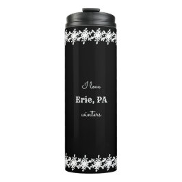 Black I Love Custom City Snowflake Patroon Thermosbeker