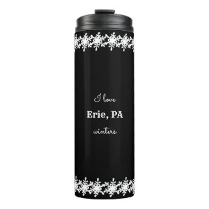 Black I Love Custom City Snowflake Patroon Thermosbeker