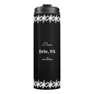 Black I Love Custom City Snowflake Patroon Thermosbeker