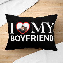 Black I Love My Boyvriend Your Photo Heart Lumbar