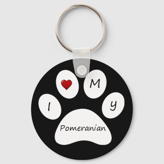 Black I Love My Pomeranian Sleutelhanger (Voorkant)