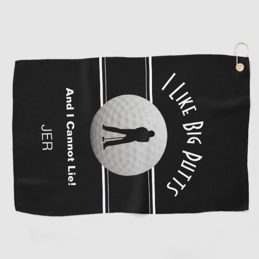 Black I vind Big Putts Golfer Humor Funny Monogram Golfhanddoek (Horizontaal)
