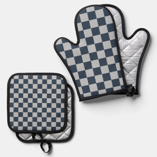 Black ice checkered board pattern ovenwant & pannenlap set (Voorkant / Achterkant)