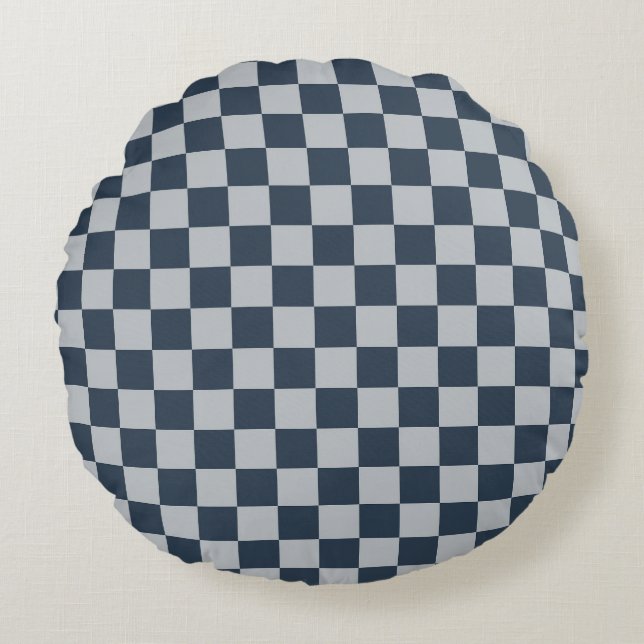 Black ice checkered board pattern rond kussen (Voorkant)
