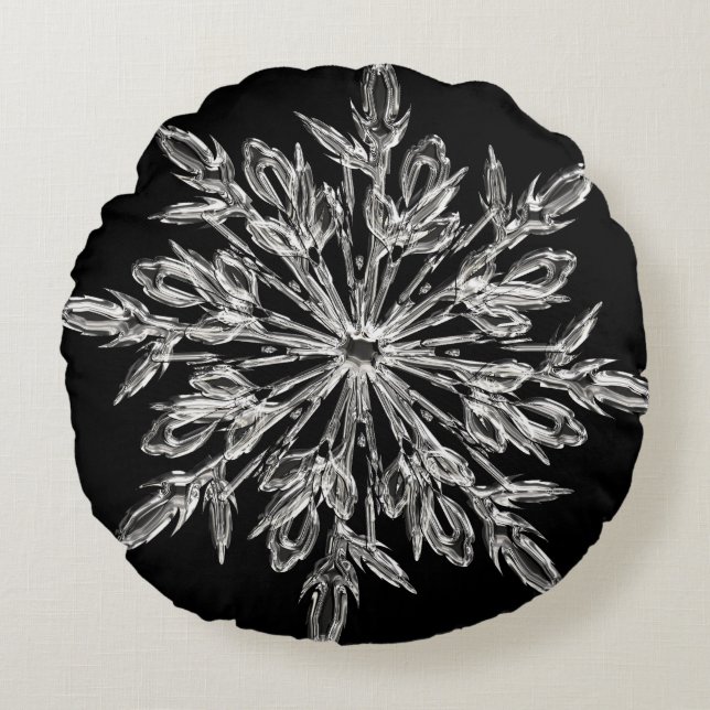 Black Ice Crystal Rond Kussen (Voorkant)