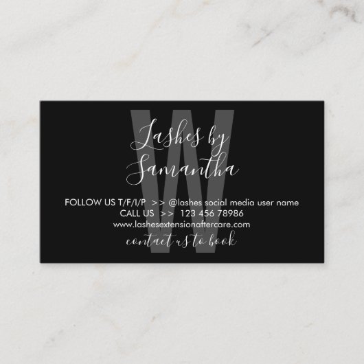 Black Icon Lash Extension Natercare Instruction Visitekaartje (Voorkant)