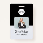 Black ID Card | Business Logo Employee Photo Badge (Voorkant)