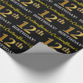 Black, Imitation Gold "12th BIRTHDAY" Cadeaupapier (Hoek)
