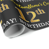 Black, Imitation Gold "12th BIRTHDAY" Cadeaupapier (Rol Hoek)