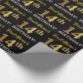 Black, Imitation Gold "14th BIRTHDAY" Cadeaupapier (Hoek)