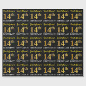 Black, Imitation Gold "14th BIRTHDAY" Cadeaupapier (Vlak)