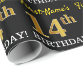 Black, Imitation Gold "14th BIRTHDAY" Cadeaupapier (Rol Hoek)