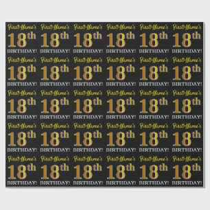 Black, Imitation Gold "18th BIRTHDAY" Cadeaupapier
