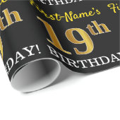 Black, Imitation Gold "19th BIRTHDAY" Cadeaupapier (Rol Hoek)