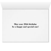 Black, Imitation Gold "20th BIRTHDAY" Card (Binenzijde Horizontaal (Onderkant))
