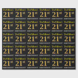 Black, Imitation Gold "21st BIRTHDAY" Cadeaupapier
