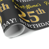 Black, Imitation Gold "25th BIRTHDAY" Cadeaupapier (Rol Hoek)