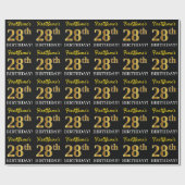 Black, Imitation Gold "28th BIRTHDAY" Cadeaupapier (Vlak)