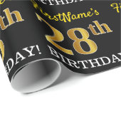 Black, Imitation Gold "28th BIRTHDAY" Cadeaupapier (Rol Hoek)