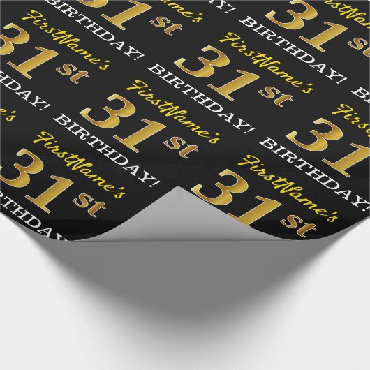 Black, Imitation Gold "31st BIRTHDAY" Cadeaupapier (Hoek)