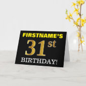 Black, Imitation Gold "31st BIRTHDAY"-Kaart Kaart (Gele Bloem)