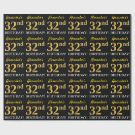Black, Imitation Gold "32nd BIRTHDAY" Cadeaupapier