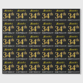 Black, Imitation Gold "34th BIRTHDAY" Cadeaupapier (Vlak)