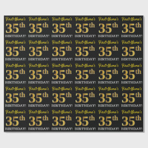 Black, Imitation Gold "35th BIRTHDAY" Cadeaupapier
