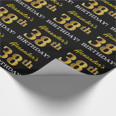 Black, Imitation Gold "38th BIRTHDAY" Cadeaupapier (Hoek)