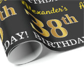 Black, Imitation Gold "38th BIRTHDAY" Cadeaupapier (Rol Hoek)