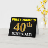 Black, Imitation Gold "40th BIRTHDAY"-Kaart Kaart (Gele Bloem)