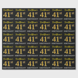 Black, Imitation Gold "41st BIRTHDAY" Cadeaupapier