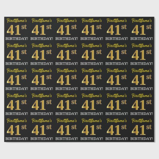 Black, Imitation Gold "41st BIRTHDAY" Cadeaupapier (Vlak)