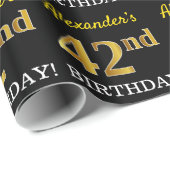 Black, Imitation Gold "42nd BIRTHDAY" Cadeaupapier (Rol Hoek)