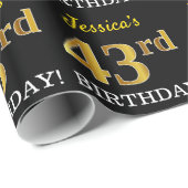 Black, Imitation Gold "43rd BIRTHDAY" Cadeaupapier (Rol Hoek)
