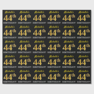 Black, Imitation Gold "44th BIRTHDAY" Cadeaupapier