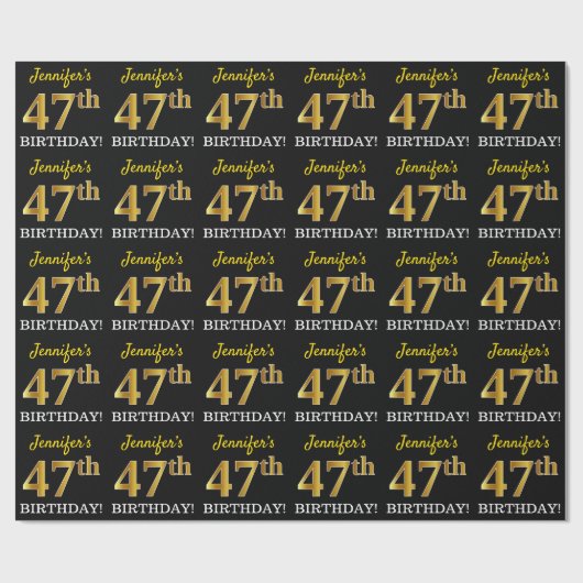 Black, Imitation Gold "47th BIRTHDAY" Cadeaupapier (Vlak)
