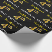 Black, Imitation Gold "4th BIRTHDAY" Cadeaupapier (Hoek)