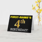 Black, Imitation Gold "4th BIRTHDAY"-Kaart Kaart (Gele Bloem)