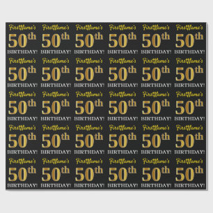 Black, Imitation Gold "50th BIRTHDAY" Cadeaupapier