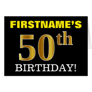 Black, Imitation Gold "50th BIRTHDAY"-Kaart