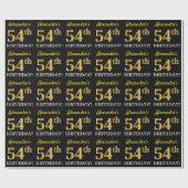 Black, Imitation Gold "54th BIRTHDAY" Cadeaupapier (Vlak)