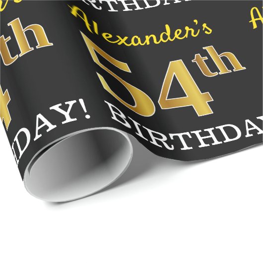 Black, Imitation Gold "54th BIRTHDAY" Cadeaupapier (Rol Hoek)
