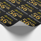Black, Imitation Gold "56th BIRTHDAY" Cadeaupapier (Hoek)