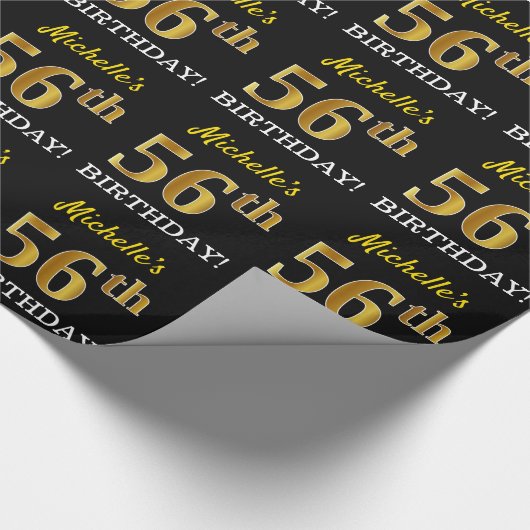 Black, Imitation Gold "56th BIRTHDAY" Cadeaupapier (Hoek)