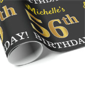 Black, Imitation Gold "56th BIRTHDAY" Cadeaupapier (Rol Hoek)