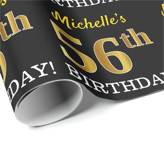 Black, Imitation Gold "56th BIRTHDAY" Cadeaupapier (Rol Hoek)