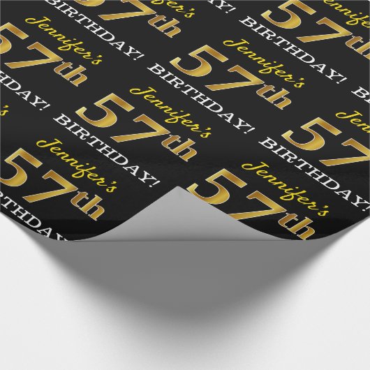 Black, Imitation Gold "57th BIRTHDAY" Cadeaupapier (Hoek)
