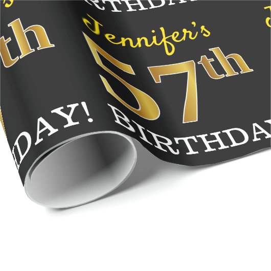 Black, Imitation Gold "57th BIRTHDAY" Cadeaupapier (Rol Hoek)