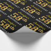 Black, Imitation Gold "58th BIRTHDAY" Cadeaupapier (Hoek)